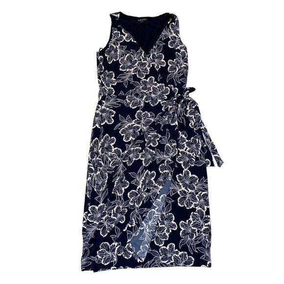 Lauren Ralph Lauren Sz 8 Printed Matte Jersey Faux Wrap Dress Lighthouse Navy - Picture 5 of 9